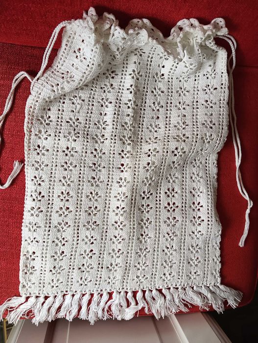 Saco do pão novo em renda de crochet branco 42cm x 29cm