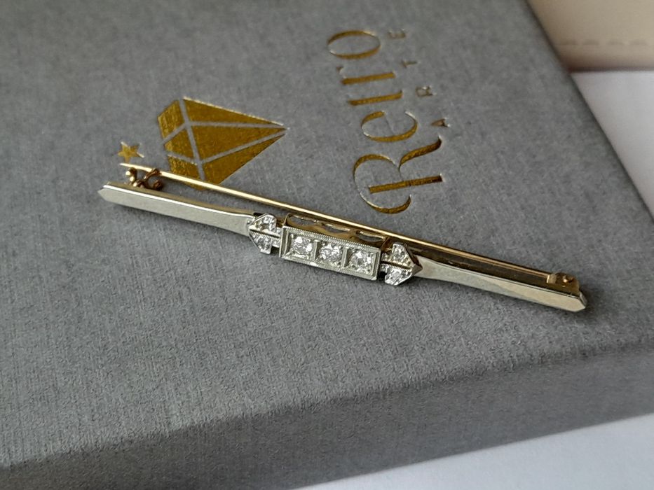 XIXw. Broszka Perły głębinowe Złoto 15k Gwiazda Księżyc Certyfikat