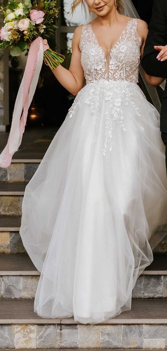 Suknia ślubna, welon. Rozmiar XS / S