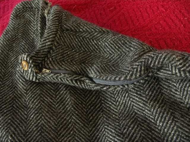 Spódnica ciepła szara ołówkowa paski zimowa Vintage 32 XXS Hand made