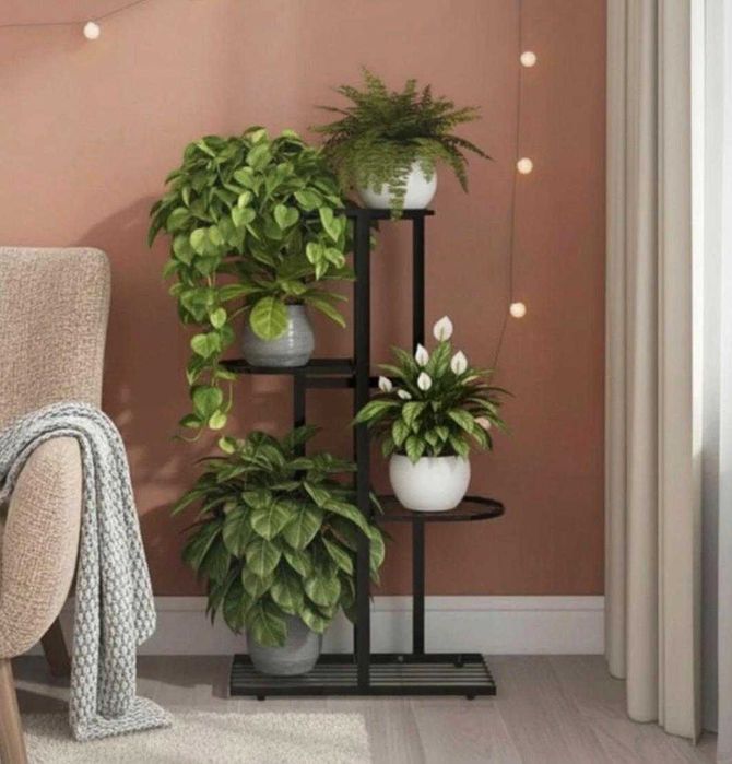 Metalowy kwietnik stojący 4-poziomowy–stojak na doniczki, rośliny