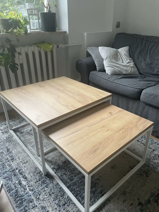 Zestaw 2x stolik industrialny 70x70 60x60 kawowy 2w1 Dąb
