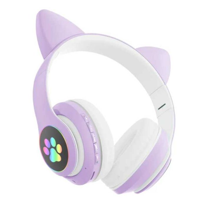 Навушники дитячі бездротові з котячими вушками Котики STN-28 Bluetooth-навушники Фіолетовий колір Код: STN-28 purple