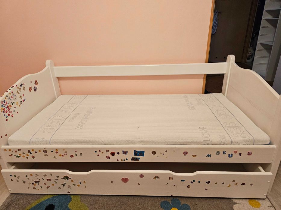 łóżko 160x80 dziecięce białe drewniane z materacem