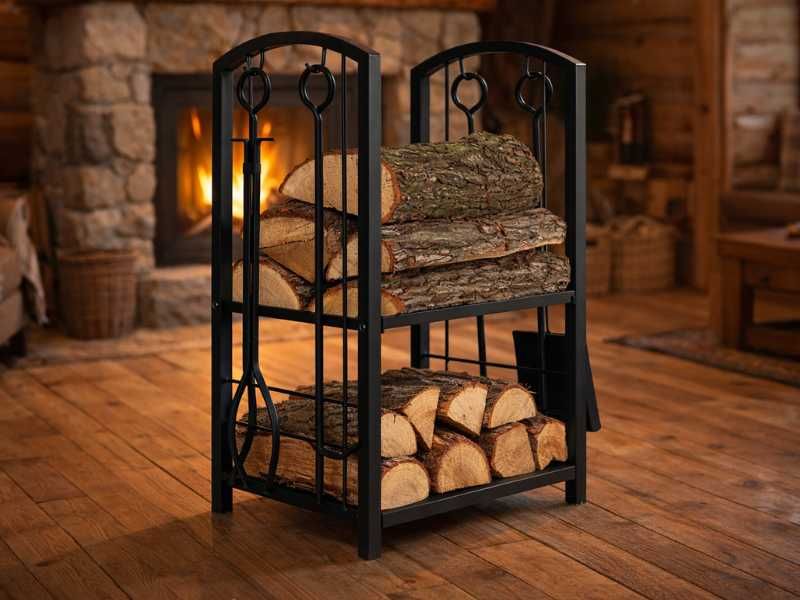 Stojak na Drewno Kominkowe Metalowy Kosz Akcesoria Przybory do Kominka