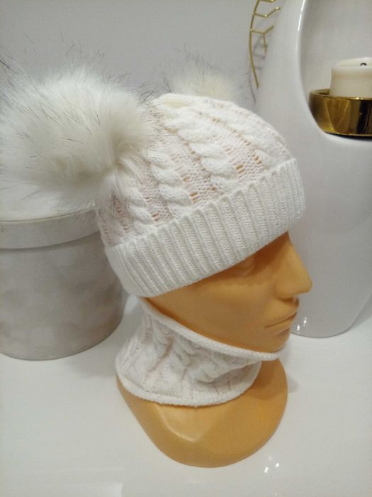 komplet dziecięcy czapka komin biały biała