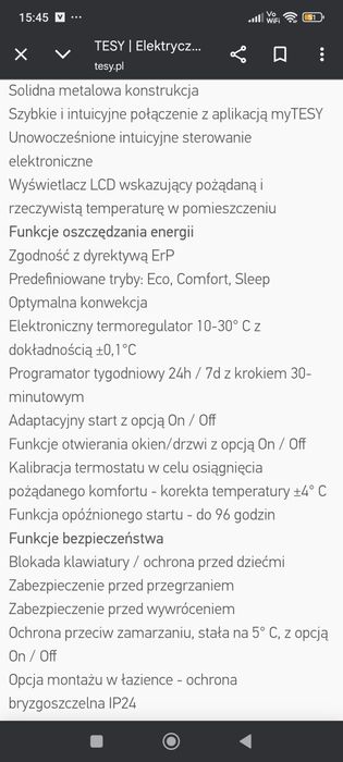 Grzejnik elektryczny Tesy 500Watt