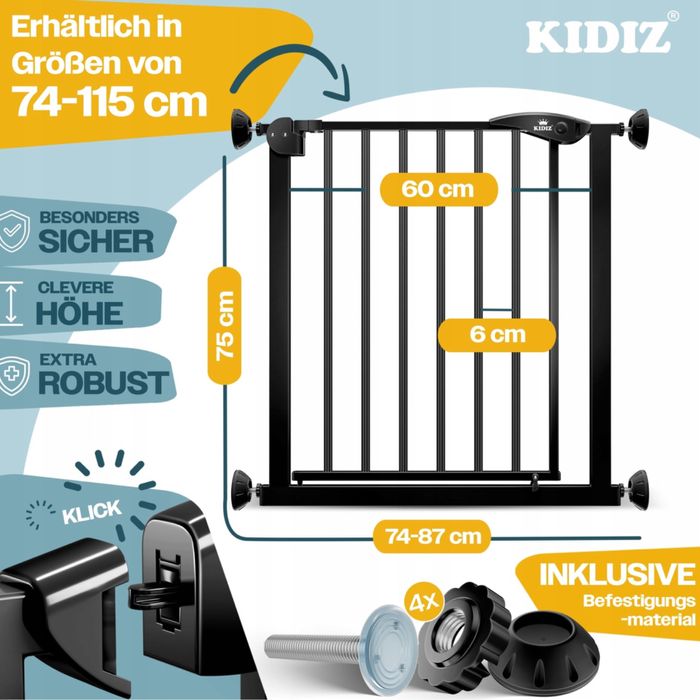 Bramka zabezpieczająca drzwi rozporowa schodowa max do 85cm