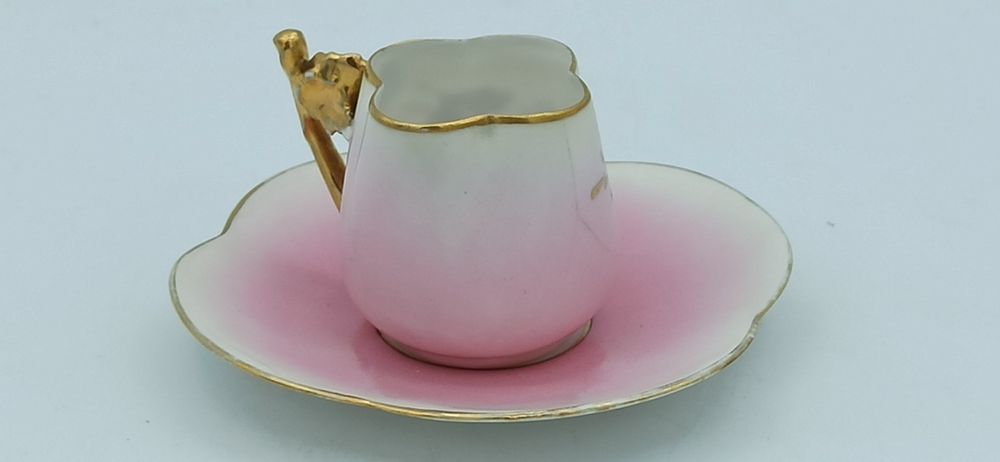 Porcelana Śląska DUO Różowe Filiżanka Kolekcjonerska Złocenia Emalia