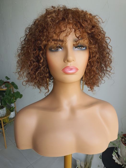 Peruka z włosów naturalnych loki afroloki brąz blond refleksy