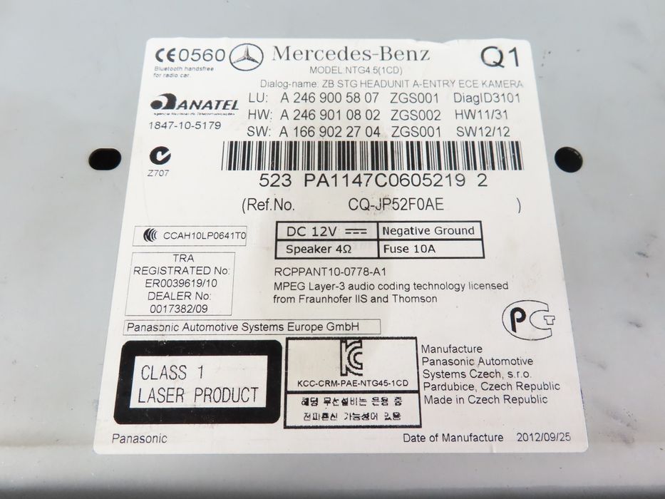 Sistema / Unidade De Navegação Mercedes-Benz A-Class Ref: