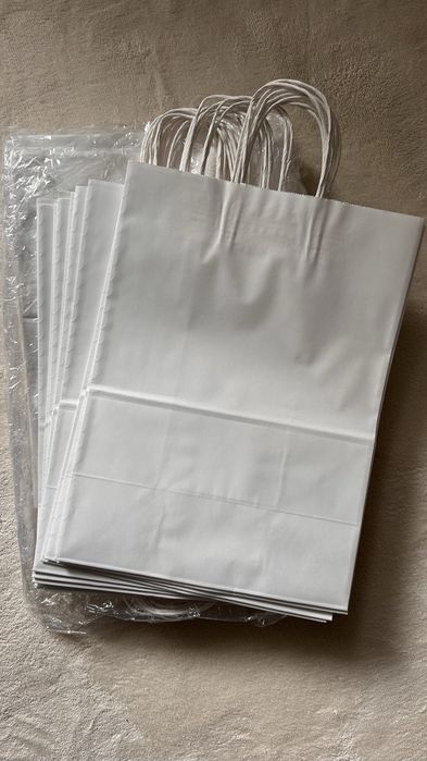 Крафт-пакети з ручками 250×150×350 мм, білі, 40шт.