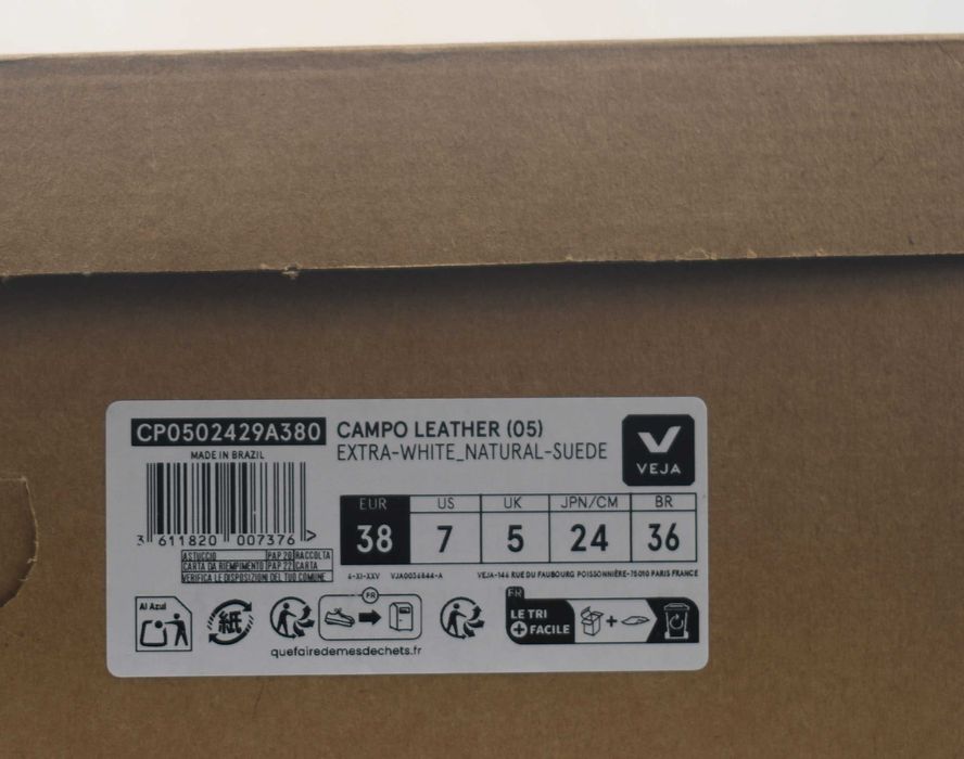 Skórzane trampki Veja Campo extra white natural suede roz. 38