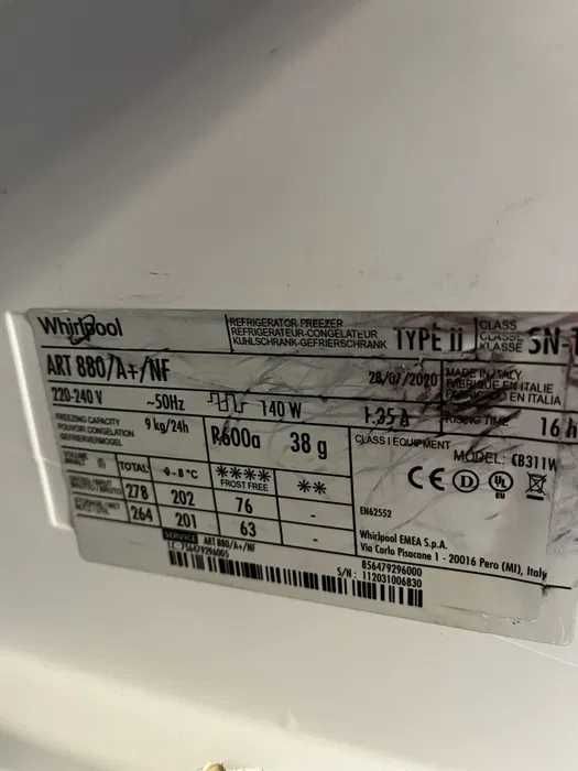 Lodówka pod zabudowę 177 cm Whirlpool no Frost  5-cioletnia klasa A+