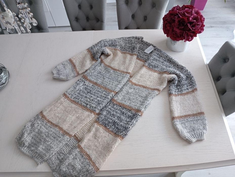 Długi piękny nowy kardigan modny one size butik Andżela