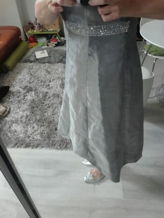 Sukienka 40 L srebrna, ślub, wesele podwyższony stan moze być ciążowa