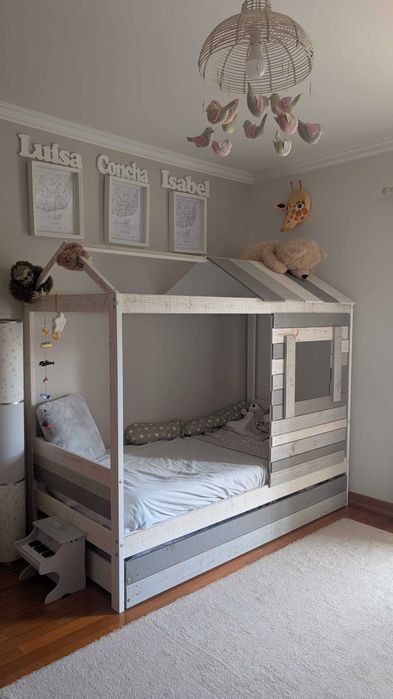 Cama Cabana Dupla 90x190cm branco e cinza + 1 colchão