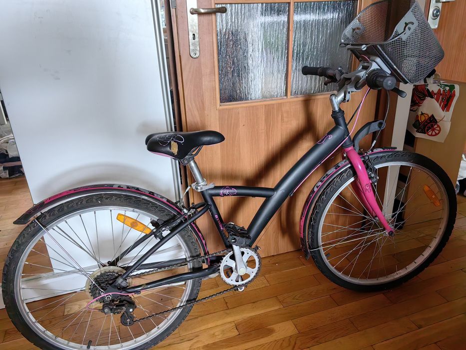 Rower młodzieżowy / dziewczęcy BTWIN 24 cale Decathlon z koszykiem