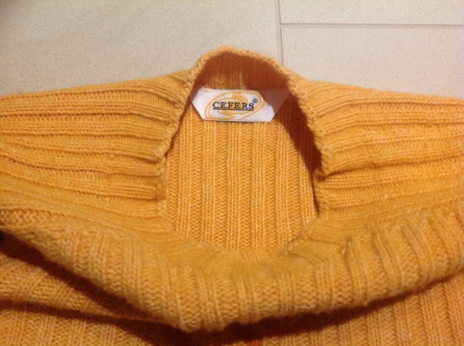 Sweter **CEFERS ** / L , Żółty Wełniany Męski