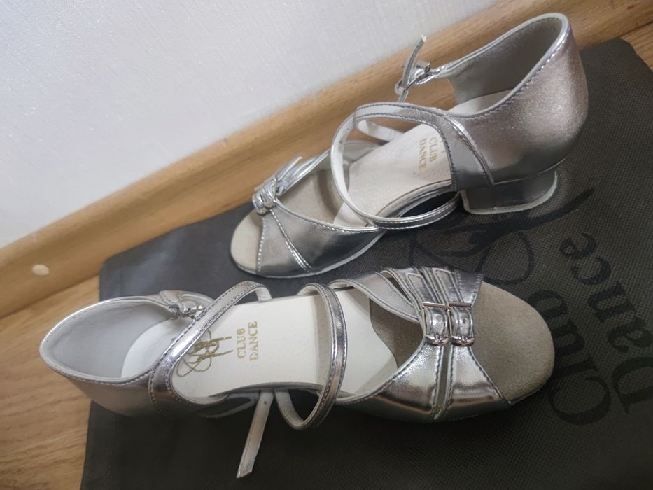 Туфли для танцев, танцевальные, натур. кожа, серебро, 21,5см стелька