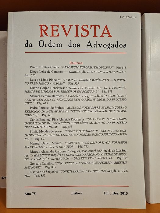 Revistas da Ordem dos Advogados de 2006 a 2017, 28 exemplares.