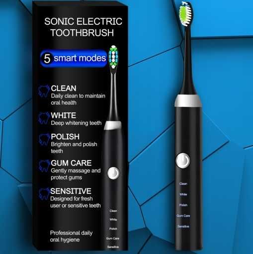 ZESTAW Szczoteczka soniczna do zębów elektryczna czarna INDUKCYJNA