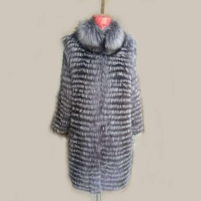 Lux Płaszcz Wełna Futro Srebrny Lis rudy zieleń futro LISY PL