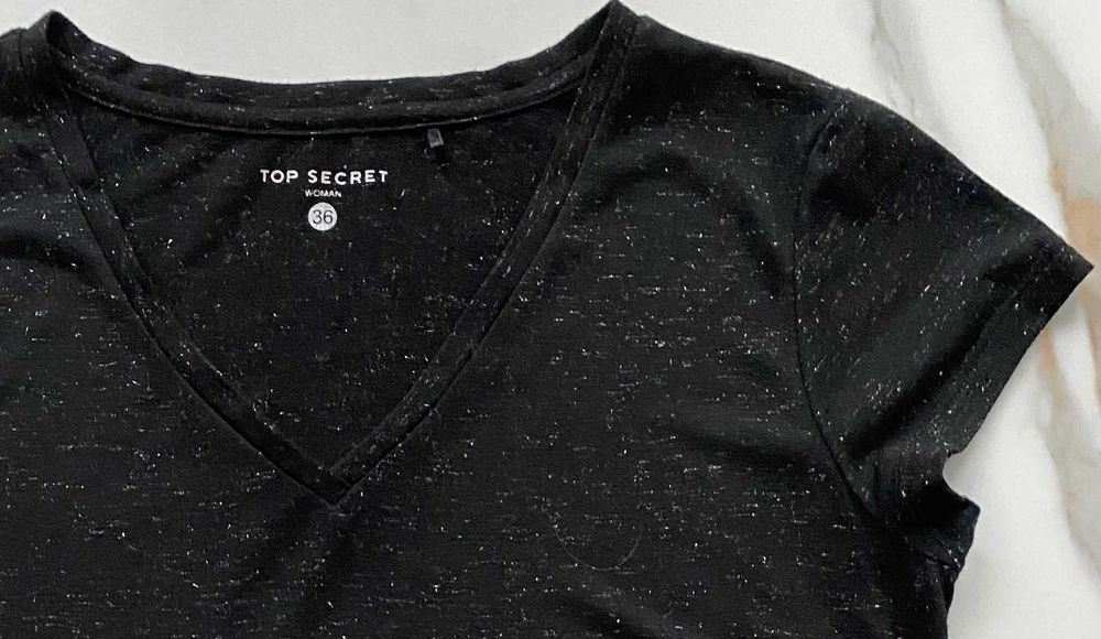 Top Secret t-shirt czarny ze srebrną nitką super w idealnym stanie S