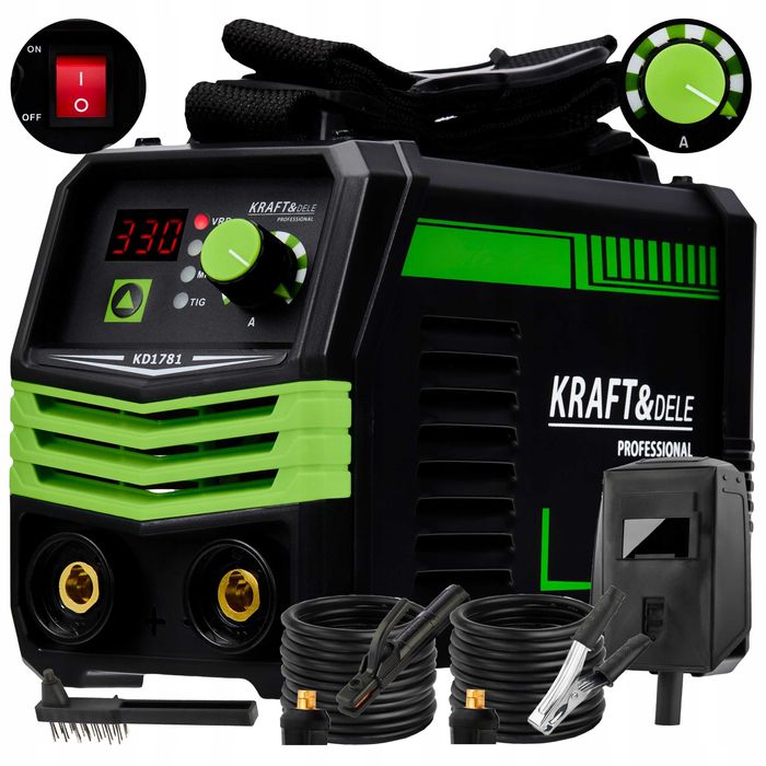 SPAWARKA inwertorowa 330A LCD MMA IGBT TIG LIFT maska przewody KD1781