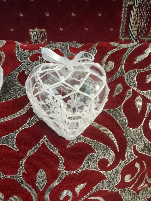 Bombka serce szydelkowe handmade 10 cm