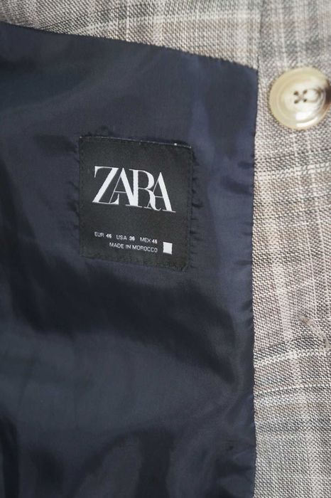 Dwurzędowy garnitur Zara w kratę – Brązowy i szary | Rozmiar 46