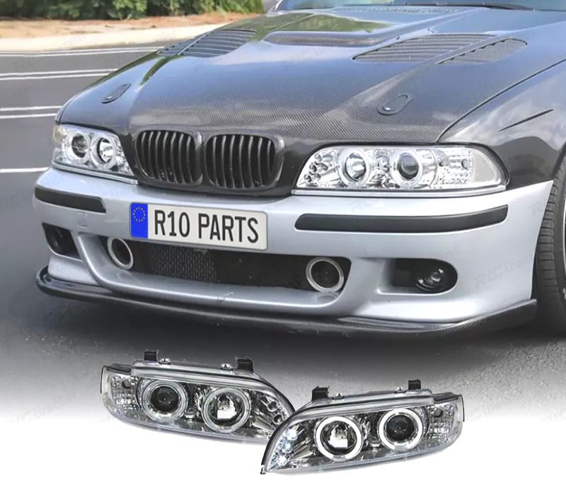FARÓIS ANGEL EYES CCFL BMW E39 95-00 MANUAL FUNDO CROMADO