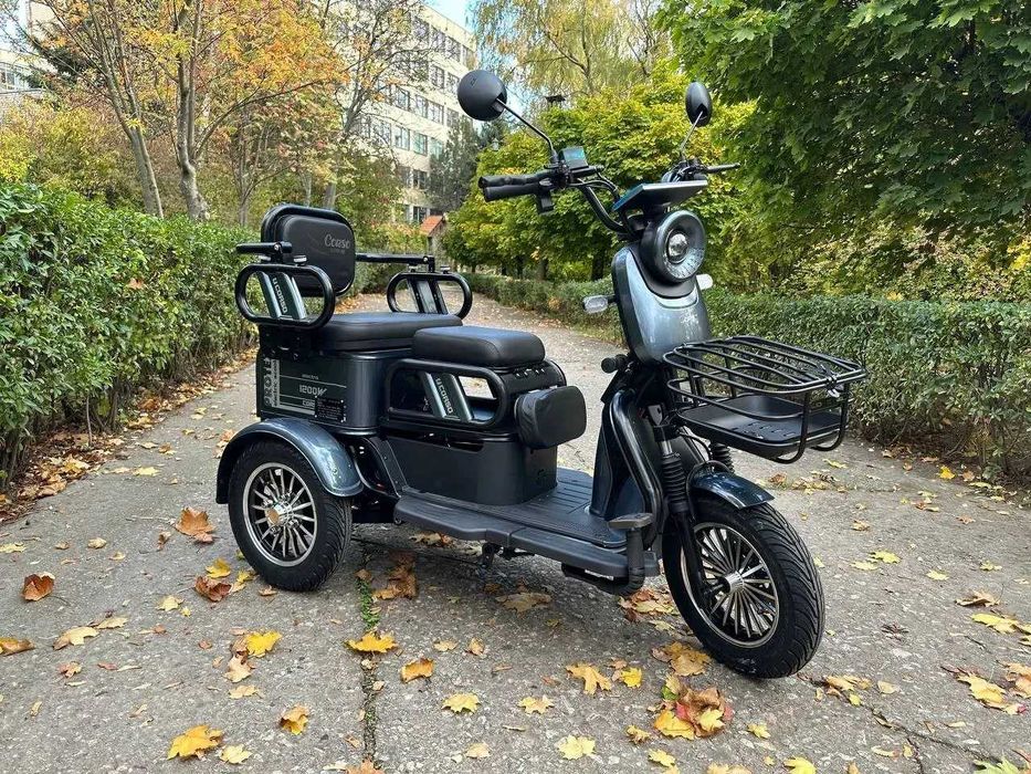 Електротрицикл электроскутер 1200W Lifepo 4 24a 72v трьох колісний Corso Protex Crosser TR-1 PRO сірий