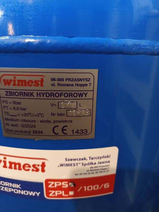 Zbiornik hydroforowy Wimest 100 l membranowy