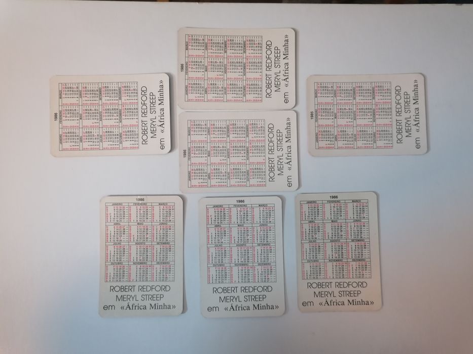 Conjunto de 7 calendários de 1986 do filme África Minha 

Envio em em