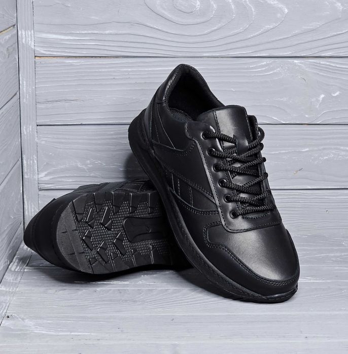 Кожаные широкие мужские черные прошитые харьковские кроссовки!!!
