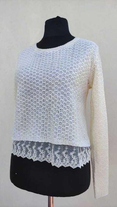 Cytrynowy połyskujący sweterek z falbanką H&M r. S