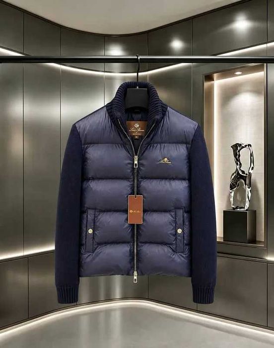 Куртка чоловіча Loro Piana - стьобаний пуховик з трикотажем, чорна/синя (S-XXL)