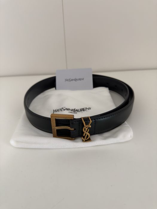 YSL Pasek Damski Czarny Złota Klamra Elegancki Premium 100 cm