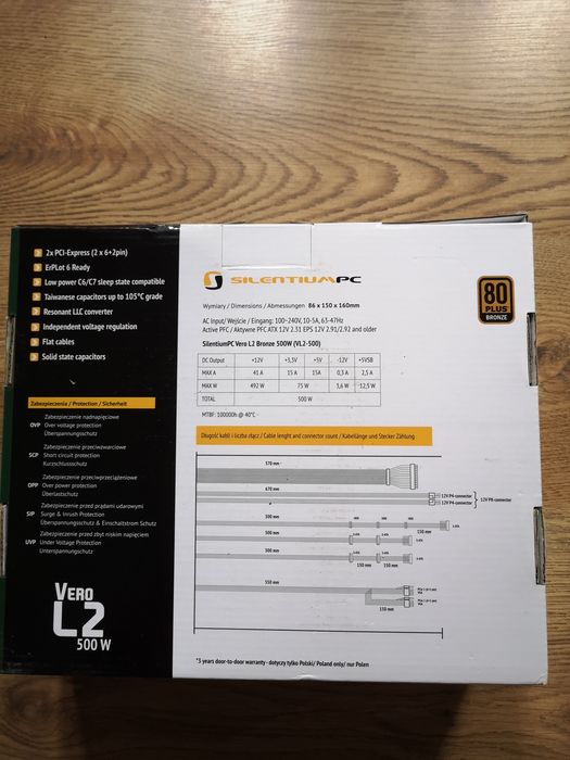 Nowy Zasilacz SilentiumPC Vero L2 500W 80 PLUS Bronze – Pełen Komplet!