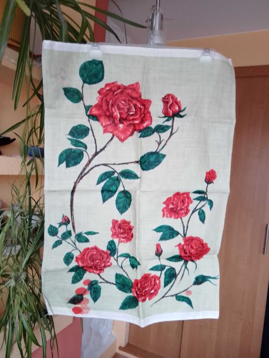 Śliczna lniana makatka z okresu PRL - z  metką - 71cm x 50 cm !!