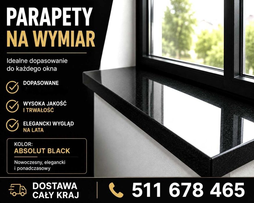 Parapety na wymiar Absolut Black dostawa cały kraj