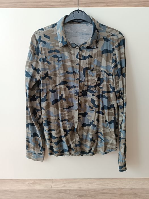 Zielona khaki moro bluzka koszulowa z długim rękawem S 36