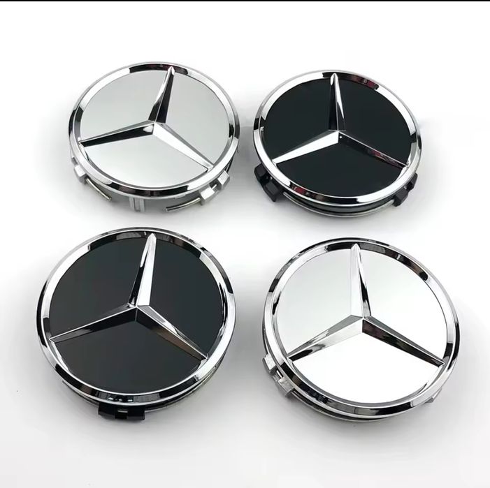Mercedes dekielki zaślepki na felgi 4 sztuki 75 mm srebrne czarne