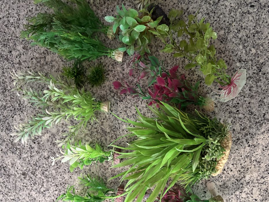 Plantas artificiais e decoração aquário