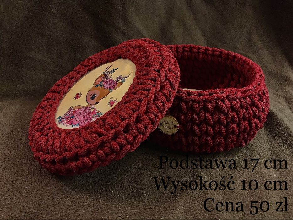 Kosz szydełkowy pudełko zamykane szkatułka