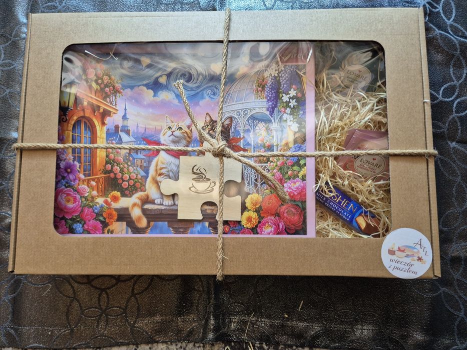 Zestaw prezentowy „Wieczór z puzzlem” – puzzle 500, herbata, batonik