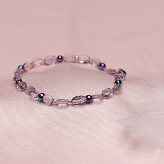 bransoletka ametyst oliwka, hematyt holo