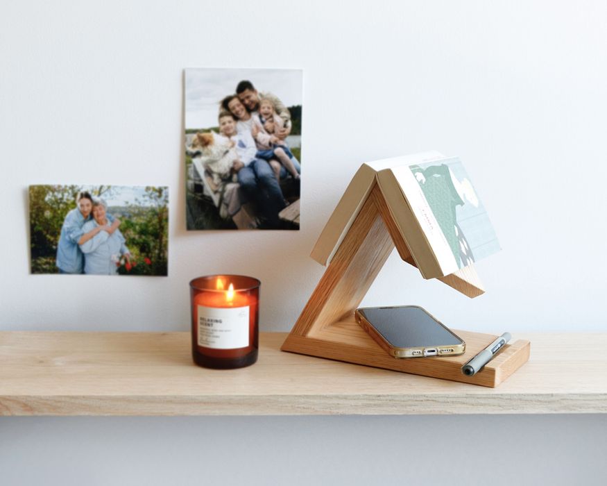 Dębowy stojak na książki, drewniana podstawka