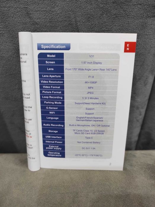 Kamera samochodowa WIDEOREJESTRATOR V31 64GB, 4K. DUAL